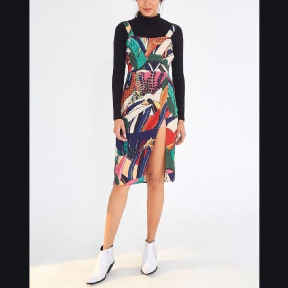 Farm Rio Dress "Rainbow Fauna" Midi Jungle Print Nwot Sz Xs